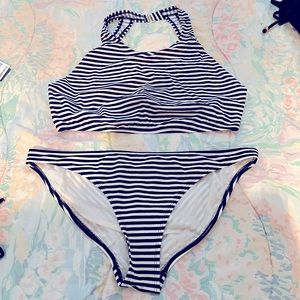 Tory Burch Black and White Striped Bikini